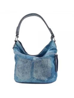 Bag in Washed Denim with Silver rhinestone applications - BC014 DENIM