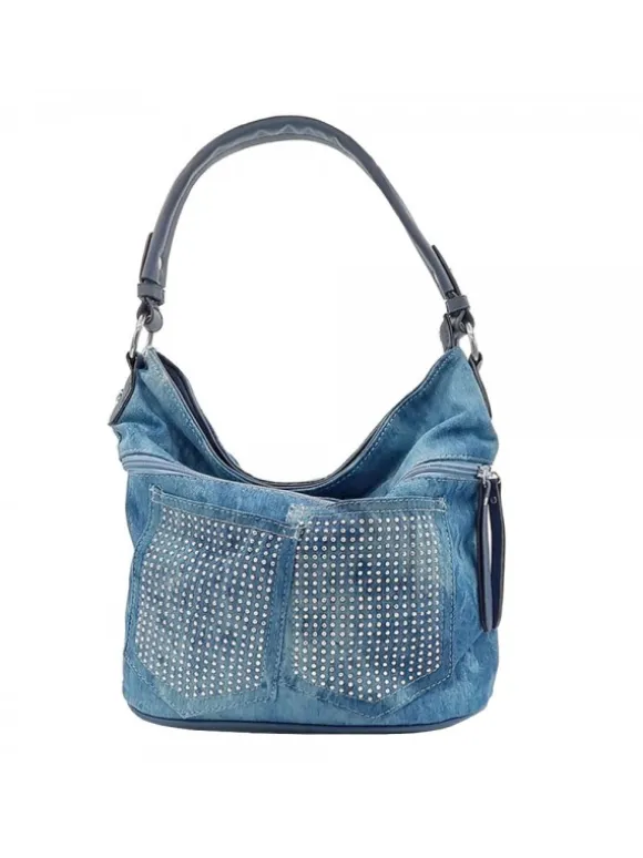 Bag in Washed Denim with Silver rhinestone applications - BC014 DENIM