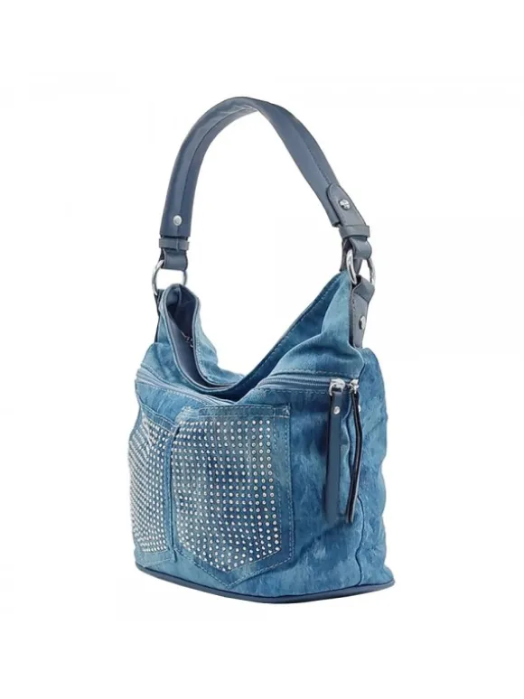 Bag in Washed Denim with Silver rhinestone applications - BC014 DENIM