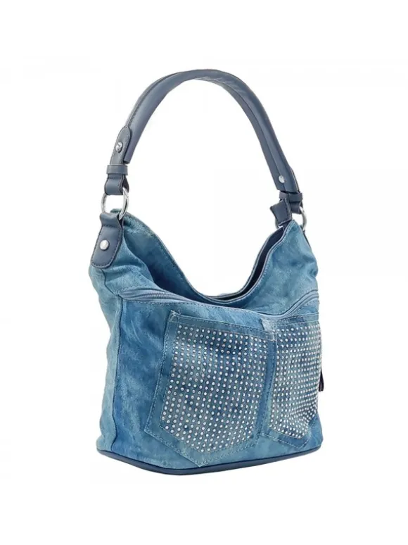 Bag in Washed Denim with Silver rhinestone applications - BC014 DENIM