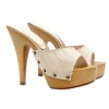BEIGE PATENT CLOGS WITH HIGH HEEL