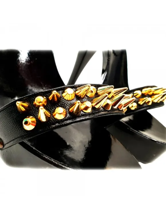 BLACK CLOG HEEL GOLD STUDS
