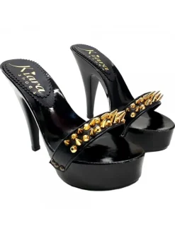 BLACK CLOG HEEL GOLD STUDS