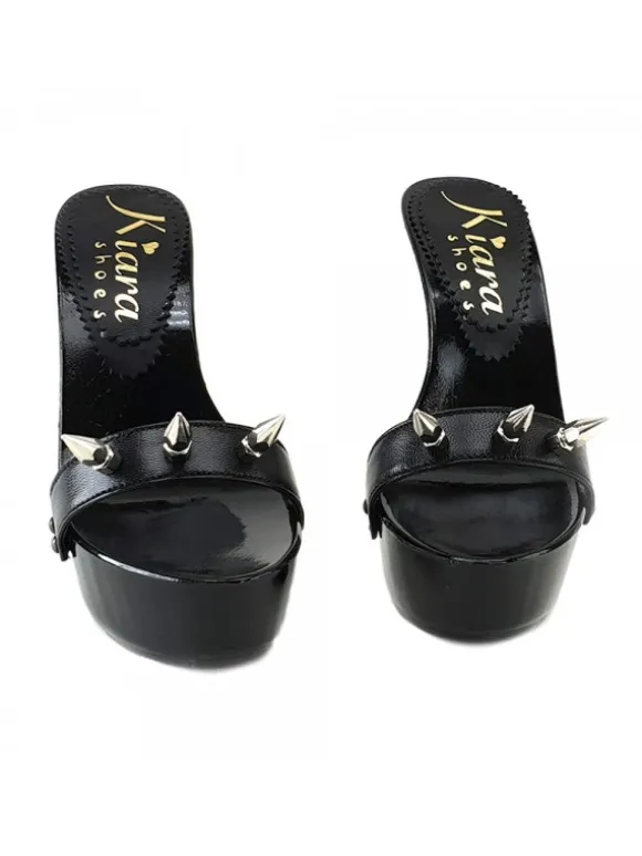 BLACK CLOG HEEL STUDS FETISH