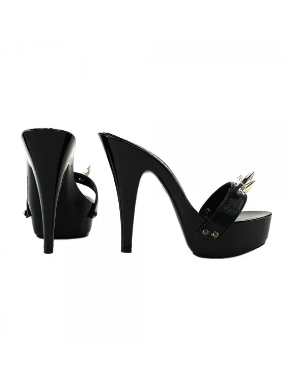 BLACK CLOG HEEL STUDS FETISH