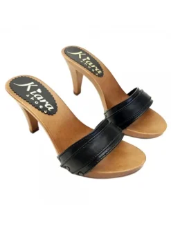 BLACK CLOGS IN LEATHER HEEL 9