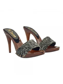 BLACK CLOGS IN TWEED HEEL 12
