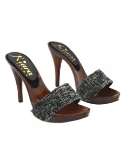 BLACK CLOGS IN TWEED HEEL 12