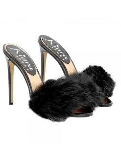 BLACK CLOGS WITH FUR AND HEEL 12