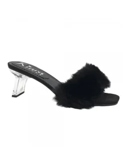 BLACK CLOGS WITH FUR AND TRANSPARENT HEEL
