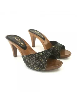 BLACK CLOGS WITH GLITTER HEEL 9