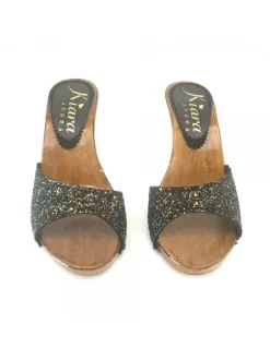 BLACK CLOGS WITH GLITTER HEEL 9