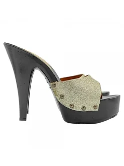 BLACK CLOGS WITH GLITTER GOLD BAND