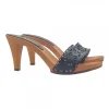 Black clogs with lasered leather upper and 9cm heel