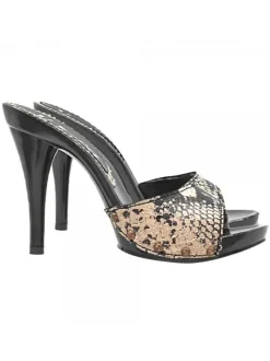 BLACK CLOGS WITH "PYTHON EFFECT" WHITE BAND