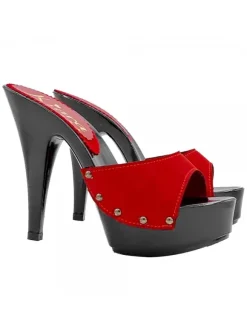 BLACK CLOGS WITH RED SUEDE BAND