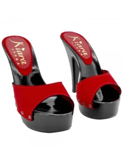 BLACK CLOGS WITH RED SUEDE BAND