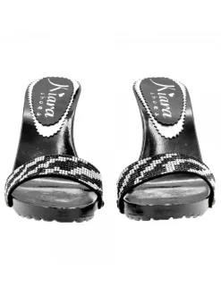 BLACK CLOGS WITH RHINESTONE BAND HEEL 9