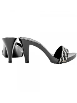 BLACK CLOGS WITH RHINESTONE BAND HEEL 9