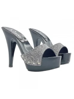 BLACK CLOGS WITH SHINY BAND & 13" HEEL