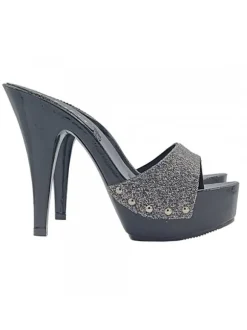 BLACK CLOGS WITH SHINY BAND & 13" HEEL