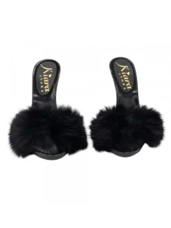 BLACK CLOGS WITH SYNTHETIC FUR
