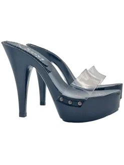 BLACK CLOGS WITH TRANSPARENT BAND AND HEEL 13