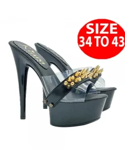 BLACK CLOGS WITH TRANSPARENT BAND AND GOLD TIPS