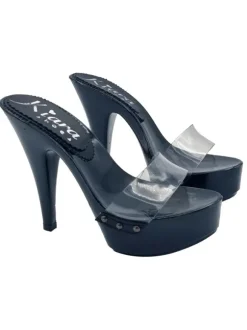 BLACK CLOGS WITH TRANSPARENT BAND AND HEEL 13