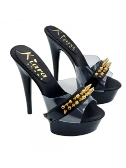 BLACK CLOGS WITH TRANSPARENT BAND AND GOLD TIPS