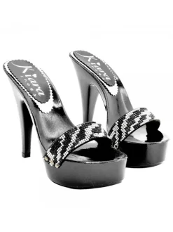 BLACK CLOGS WITH ZEBRA-EFFECT STRASS BAND