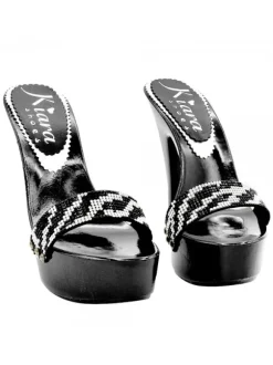 BLACK CLOGS WITH ZEBRA-EFFECT STRASS BAND