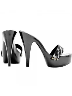 BLACK CLOGS WITH ZEBRA-EFFECT STRASS BAND