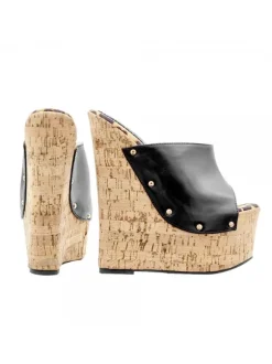BLACK CORK WEDGES WITH HIGH HEEL