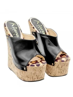 BLACK CORK WEDGES WITH HIGH HEEL