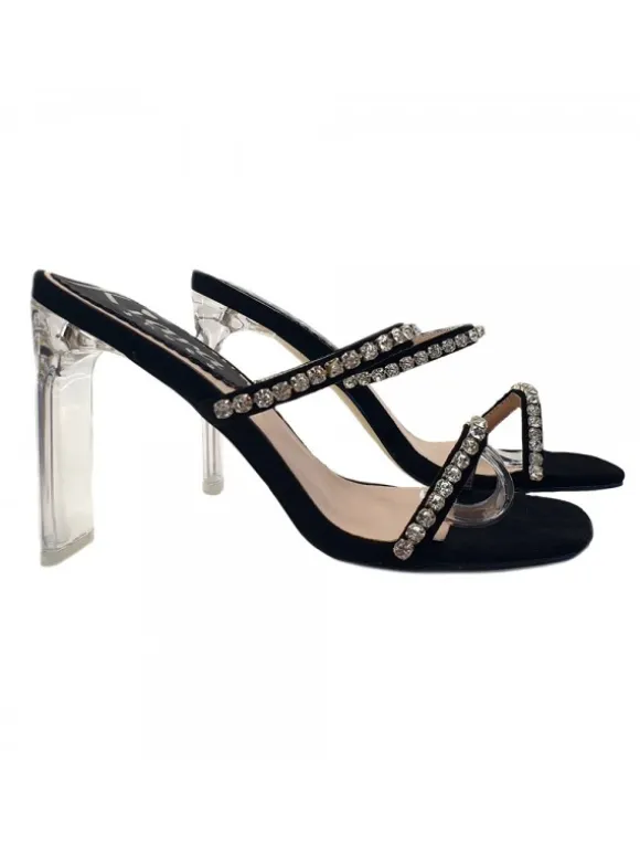 BLACK CRYSTAL SANDAL WITH PASTE HEEL 11