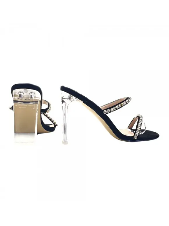 BLACK CRYSTAL SANDAL WITH PASTE HEEL 11