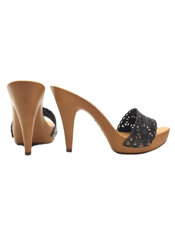BLACK LEATHER CLOG HEEL 11