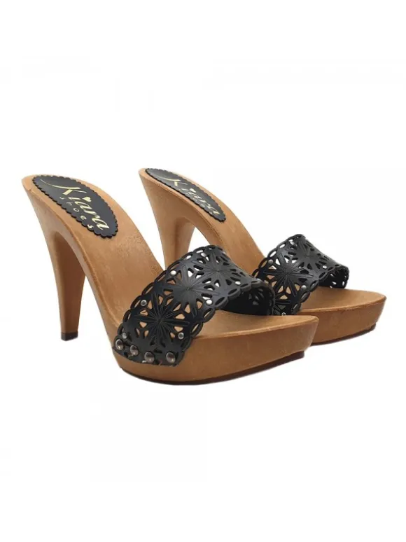 BLACK LEATHER CLOG HEEL 11