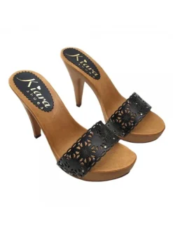 BLACK LEATHER CLOG HEEL 11