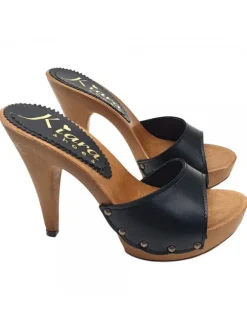 BLACK LEATHER CLOGS WITH HEEL 11