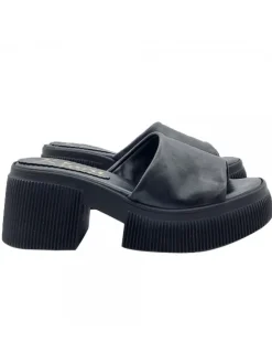 BLACK LEATHER CLOGS WITH COMFORTABLE HEEL