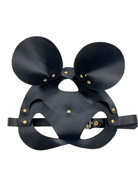 BLACK LEATHER MASK WITH REMOVABLE EARS