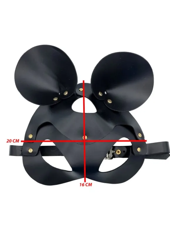 BLACK LEATHER MASK WITH REMOVABLE EARS