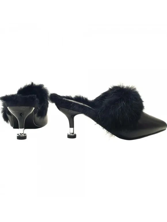 BLACK MULES WITH FUR