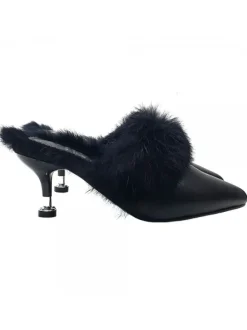 BLACK MULES WITH FUR