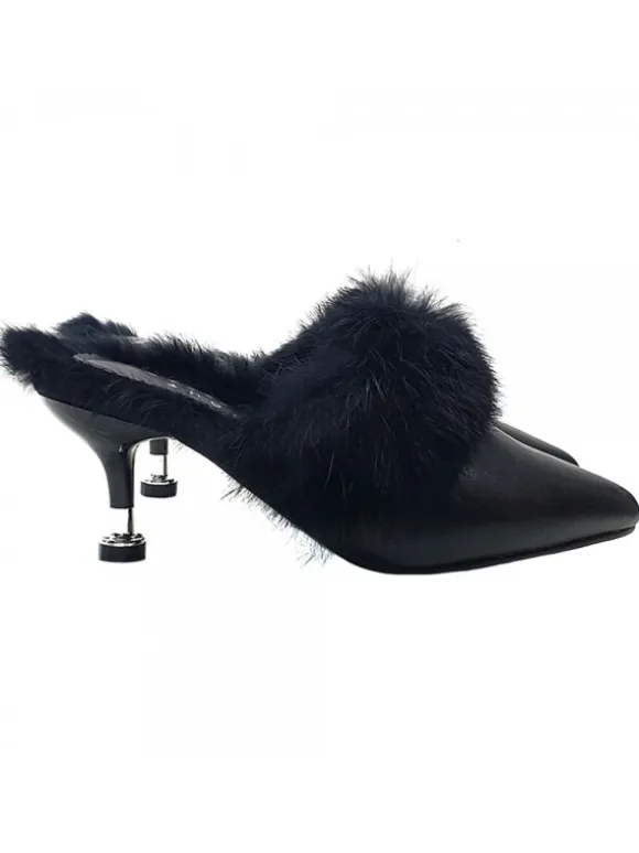 BLACK MULES WITH FUR