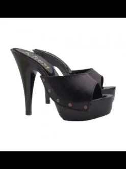 BLACK MULES WITH LEATHER BAND 13 CM HEEL