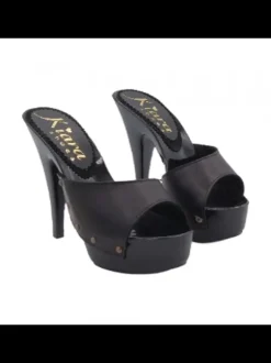 BLACK MULES WITH LEATHER BAND 13 CM HEEL