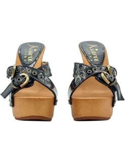 BLACK PATENT CLOGS 13 CM HEEL